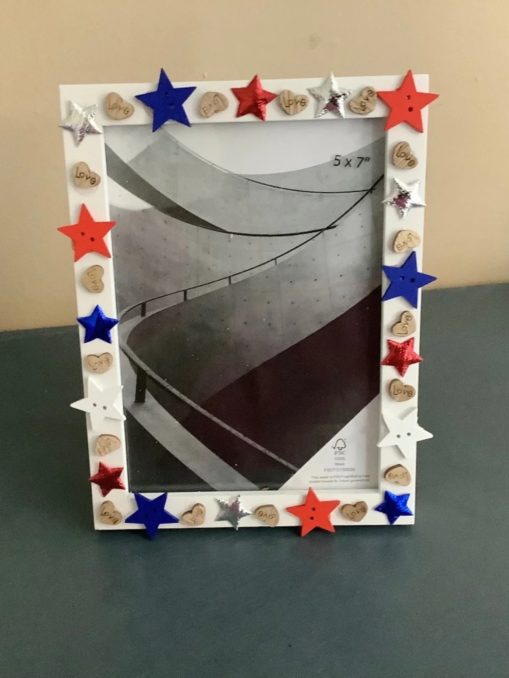 5x7 patriotic/4th of July star button frame